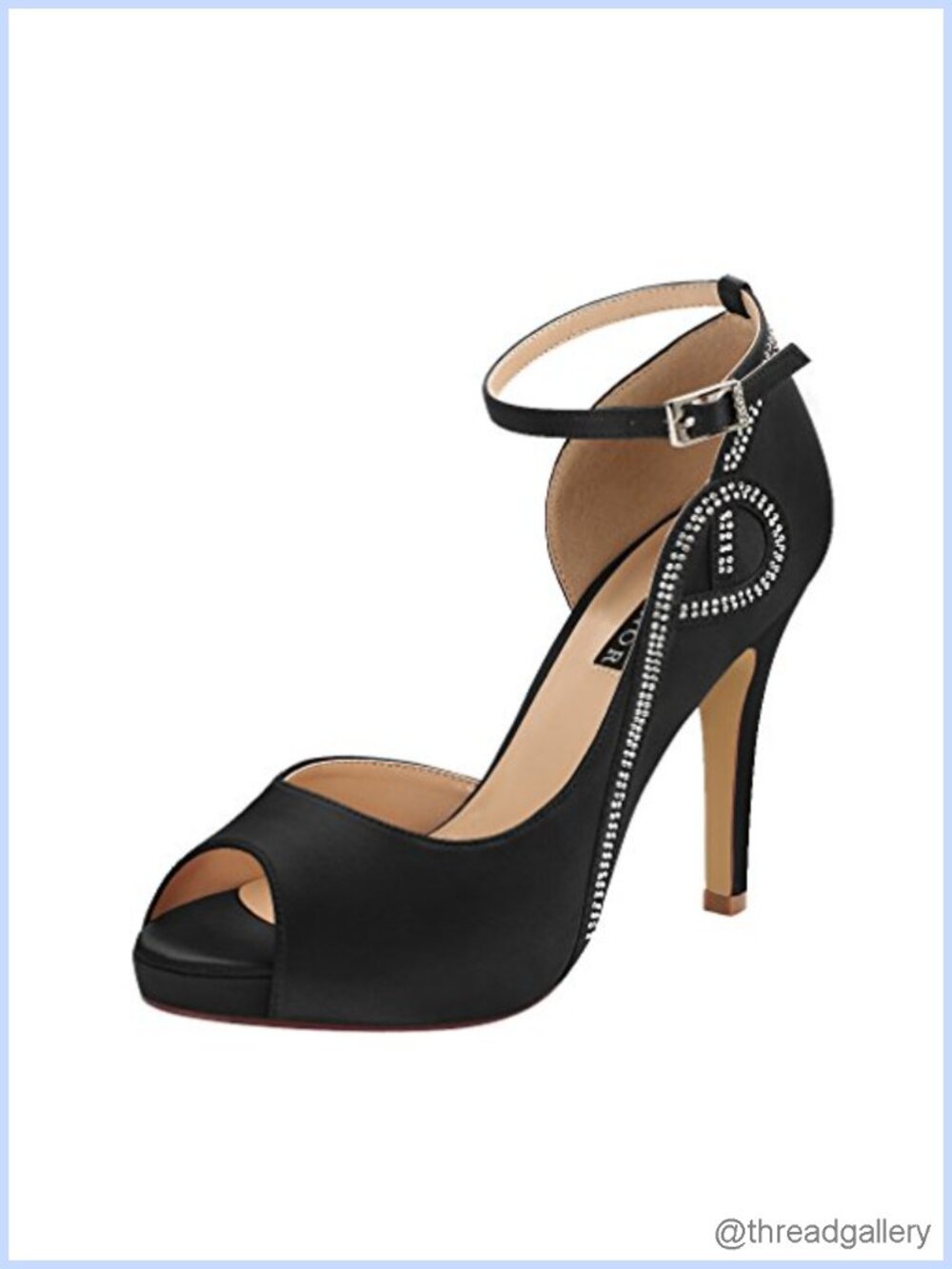 ERIJUNOR Peep Toe Satin Rhinestone Platform Heels 4 Inch Wedding